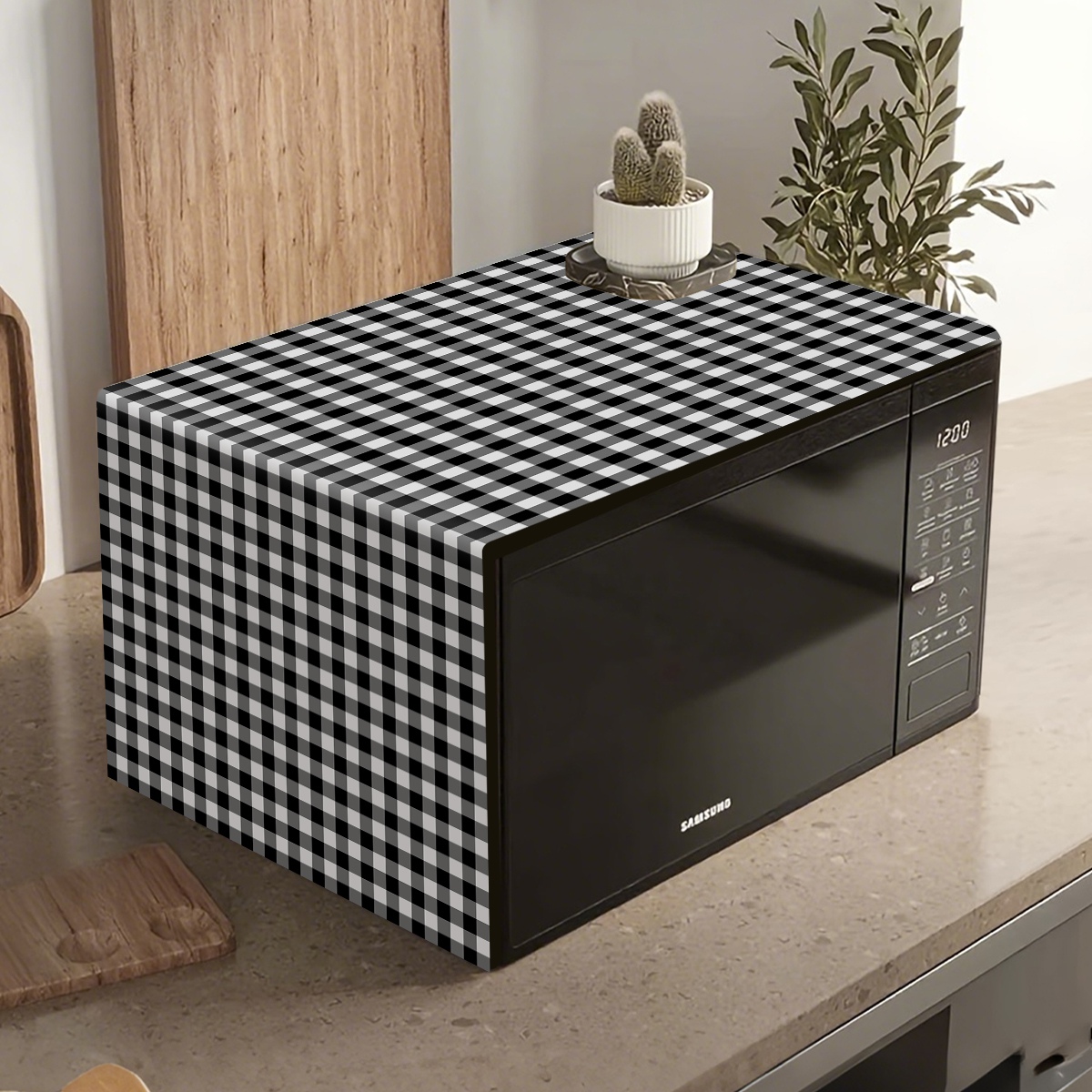 Kitchen Appliances Japan - Black White Plaid Microwave Oven Dust